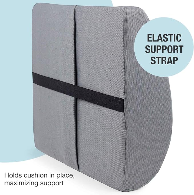 DMI Lumbar Support Pillow for Chair to Assist with Back Support with Removable Washable Cover and Firm Insert to Ease Lower Back Pain While Improving Posture, 14 x 13 x 5, Contoured Foam, Elite, Gray