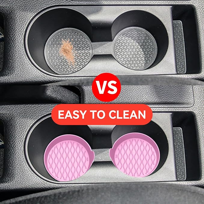 4PCS Car Cup Holder Coasters, Universal Silicone Non-Slip Insert Cup Coasters, Soft Wave Pattern Cup Holders, Car Interior Accessories for SUV, Truck, RV (Pink)