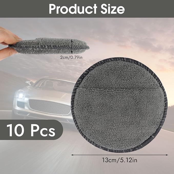 10 Pack Wax Applicator Pads Microfiber with Finger Pocket for Car Wax | 10-pack microfiber foam pads with finger pocket, Scratch-free waxing for cars & household, Machine washable & reusable