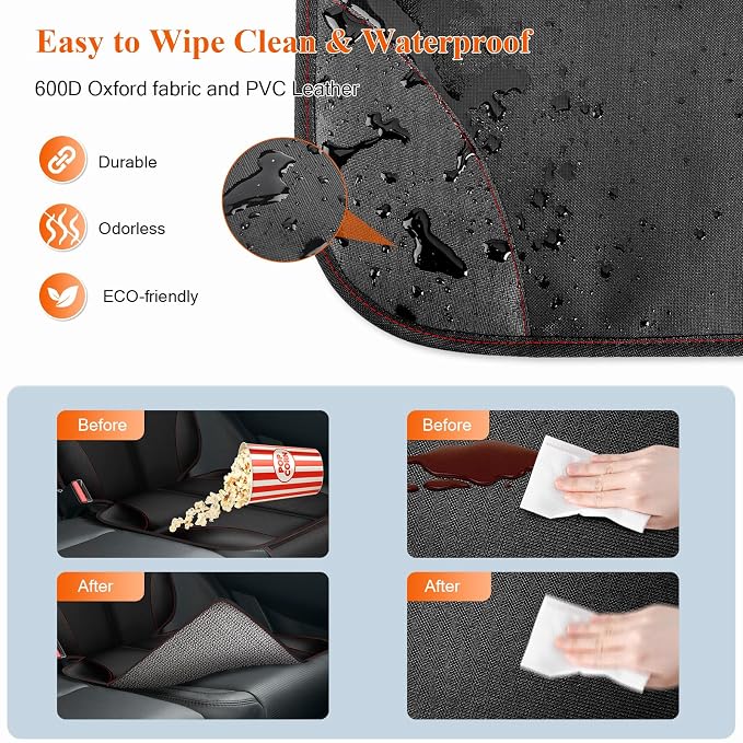 Car Seat Protector for Child Car Seat, Waterproof Durable 600D Fabric Car Seat Cover with Thickest Padding, Seat Protector Under Baby Car Seat with Non-Slip Backing Mesh Pockets, Thicker Black, 2PCS