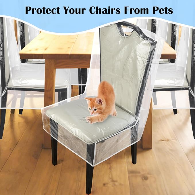 Dining Chair Covers, Waterproof Kitchen Chair Protectors,Clear Plastic Seat Chair Protector,Keep Your Chair Away from Water Dust Stain and Pet Claws W/21 x D/18(Fits 16-23",2 Pack)