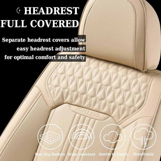 Coverado Seat Covers, Car Seat Covers Front Seats, Beige Seat Cover, Waterproof Car Seat Cushion, Front Car Seat Covers Leatherette Car Seat Protector Universal Fit Most Cars