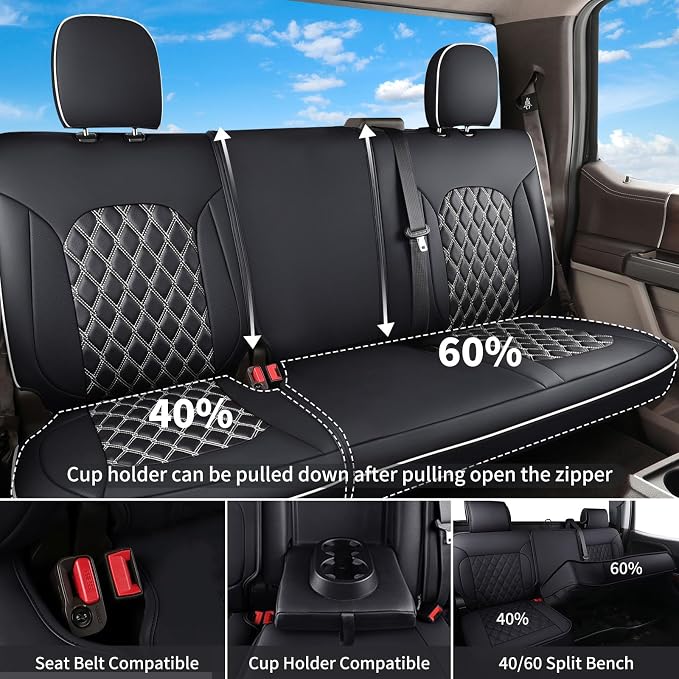 Huidasource Fit for Truck Seat Covers Chevy Silverado/GMC Sierra, Chevrolet Seat Covers, 1500 2007-2013&2019-2026, 2500HD 3500HD 2020-2026 Crew Double Extended Cab, Thickened Nappa Leather Black&White