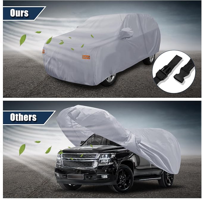 X AUTOHAUX SUV Car Cover for Chevrolet Tahoe 4 Door 2007-2024 Outdoor Waterproof Sun Rain Dust Wind Snow Protection 190T PU W/Driver Door Zipper Gray