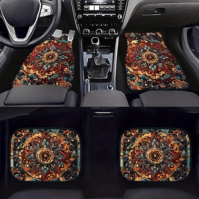 Car Floor Mats Non-Slip Automotive Floor Mats All-Weather Front Rear Car Floor Foot Mat Sets of 4 Pieces Foot Mats Rugs Carpet for Car Trucks SUV Sedans (FUGU-01)