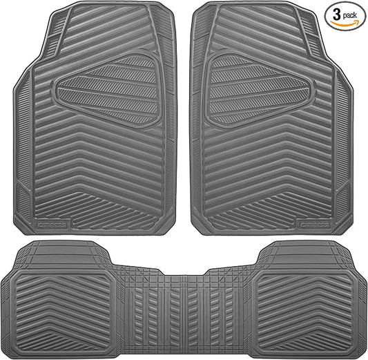 CAR PASS Rubber Car Mats, Waterproof Car Floor Mats All Weather,Car Mat Full Set 3 Piece, Grey Automotive Floor Mat Trim to Fit for Cars Sedan SUVs Trucks, Anti-Slip Easy Clean, All Gray