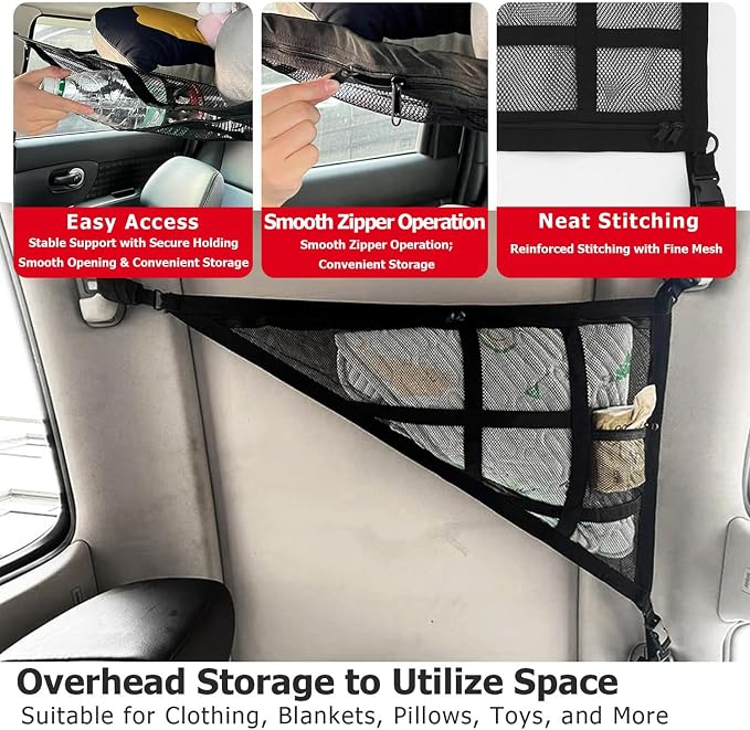 Car Ceiling Cargo Net for Honda Accord Sedan 4-Door 2008-2012 | Interior Overhead Cargo Net Adjustable Road Trip Space Saver Accessory