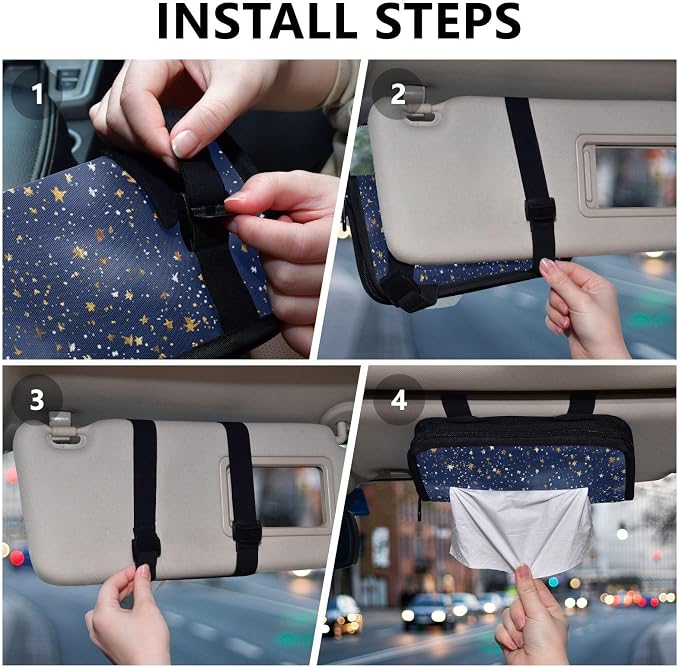 Dreamy Starry Sky Car Tissue Holder Durable Napkin Holder Hanging Tissue Holders Case Car Tissues Bag for Sun Visor Seat Back Universal Auto