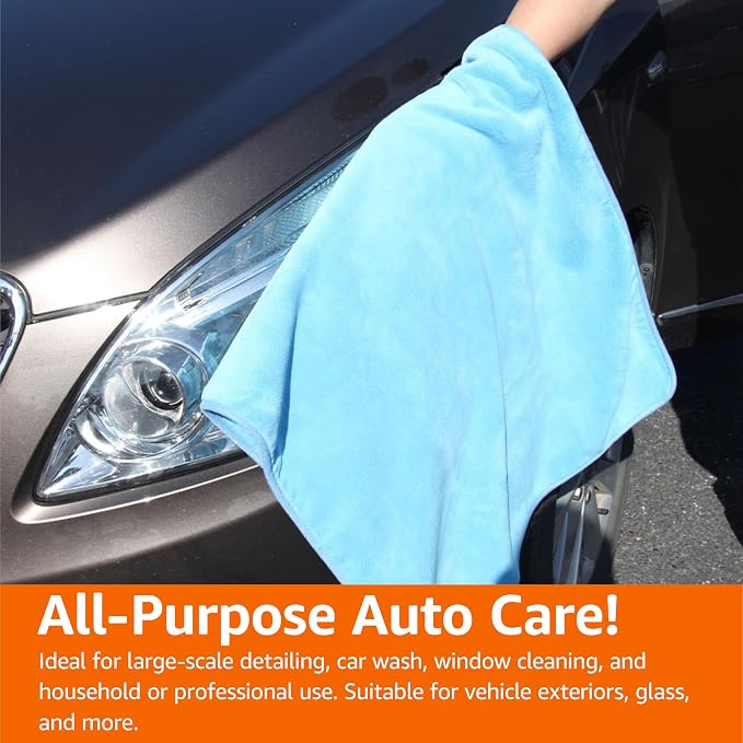 Amazon Basics Super Absorbent Microfiber Car Drying Towel, Scratch-Free, Streak-Free, Lint-Free, 36" L x 25" W, Blue (Pack of 2)