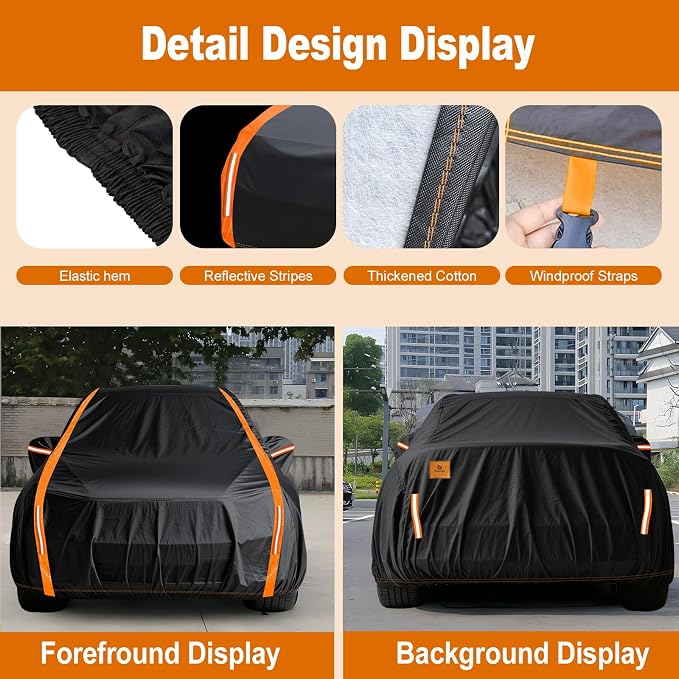 Truck Cover Heavy Duty 100% Waterproof Pickup Truck Cover All Weather Protection Rain UV Full Car Cover Universal Fit for Ford F150 Chevy Silverado Dodge Ram 1500 Fit Length Up to 242"