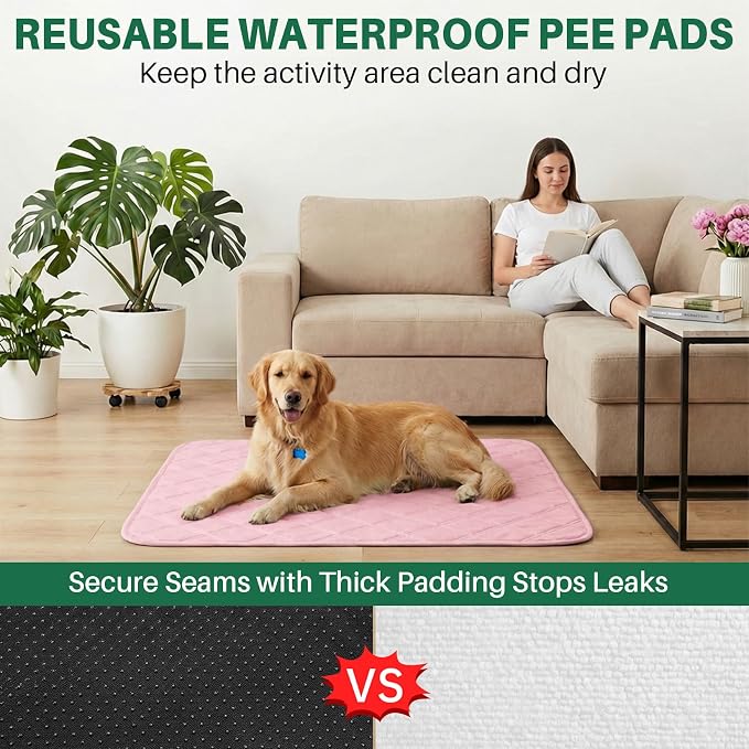 2 Pack Waterproof Chair Pads for Incontinence - Waterproof Seat Protector Pads 22" X 21", Resuable Washable Non-Slip Absorbent Chair Seat - Absorbent for Bed, Seat, Car, Wheelchair & Recliner（Pink）