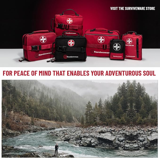 Surviveware 98 Pcs Comprehensive Premium Survival First Aid Kit - Medical Emergency Kit for Travel Camping Gear, Home Essentials & Outdoor Emergencies - HSA & FSA Eligible Survival Kit