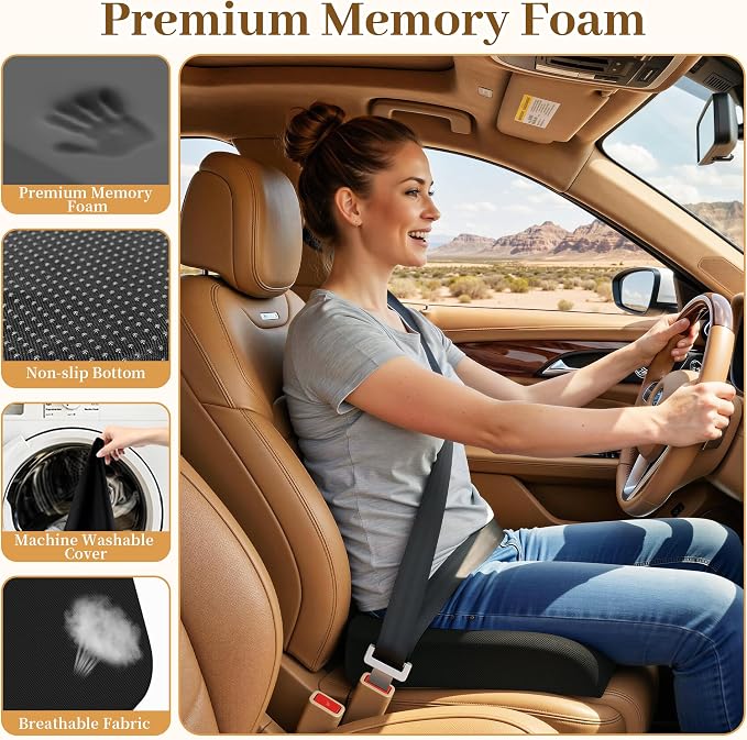 TranquilRelax Memory Foam Seat Cushion for Office Chair, 3-Inch Height Boost, Ergonomic Firm Support for Long Sitting, Non-Slip Chair Pad for Car Seats & Short Drivers