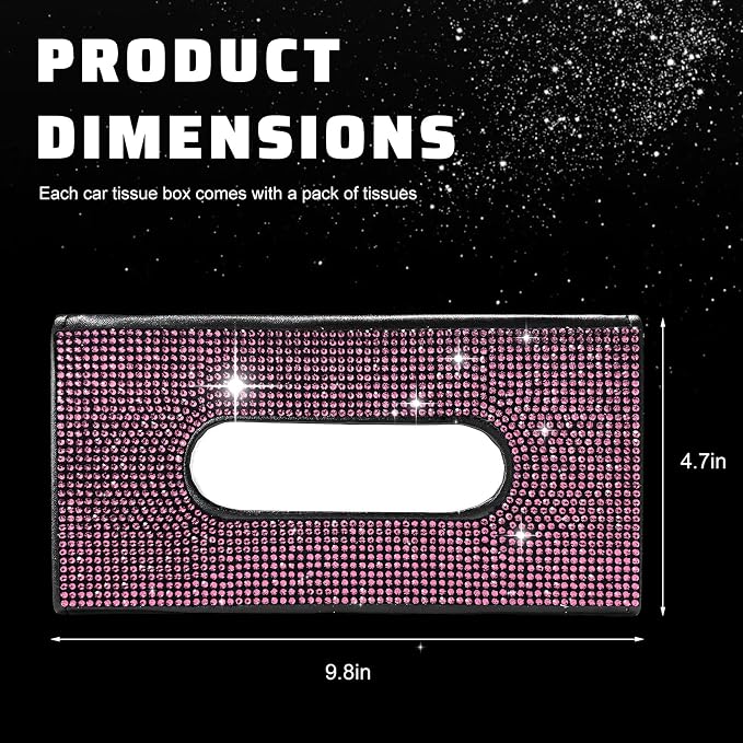 Bling Car Sun Visor Tissue Box Holder, Sparkling Auto Sun Visor Napkin Box Mask Holder, PU Leather Glitter Rhinestone Backseat Paper Towel Case for Cars Trucks SUVs (Pink)