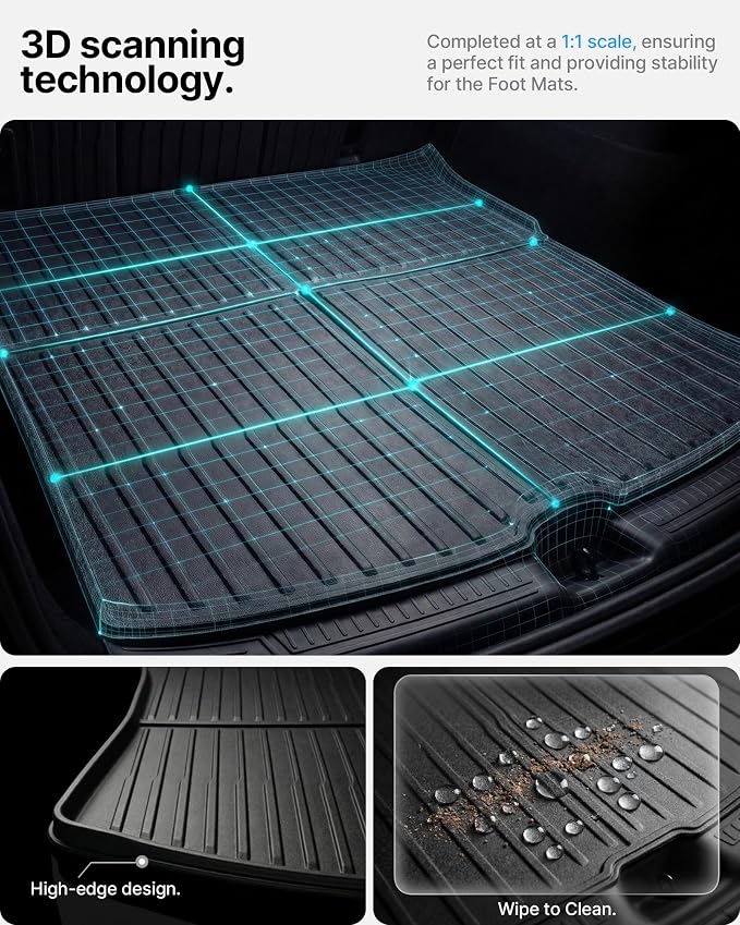 Cargo Liner for Tesla Model Y Juniper Trunk Mat Frunk Front & Rear Trunk Tray Mats All Weather Protector Anti-Slip TPE Accessories 2025 2026(3PCS)