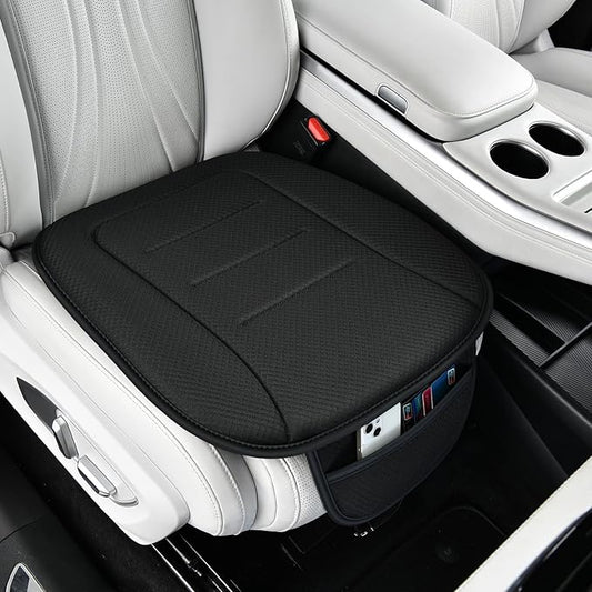 KAYI Car Seat Cushion, Comfort Memory Foam Car Cushions for Driving, Breathable Leather Surface with Anti Slip Rubber Bottom, Seat Cushion for Car and Office Chair (1, Knit Style Black)