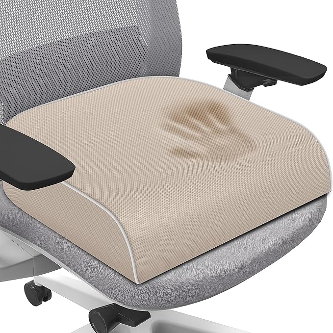 SweetSlubr Seat Cushion for Tailbone Pain Relief, Office Chair Cushion, Memory Foam Large Chair Pad with Non-Slip Cover for Soft Support at Office Chair, Car Seat, Airplane Beige/X-Large
