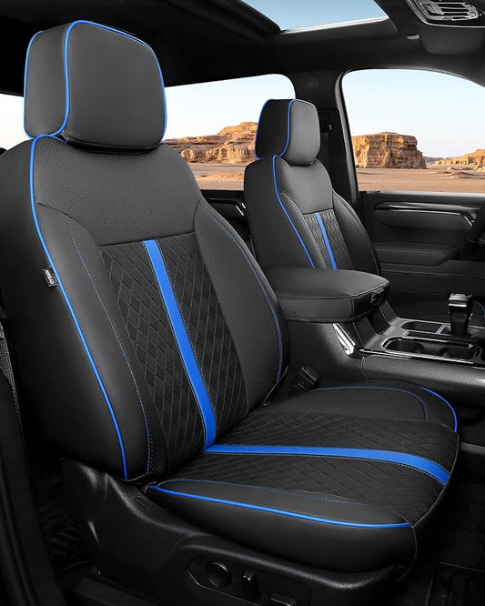 Custom Leather Seat Covers for 2019-2026 Sierra/Silverado 1500 | Only Crew Cab, Fits 2500/3500HD 2020-2026, no Rear Armrest/Seatback Storage, Waterproof, Scratch-resistant, Easy-clean