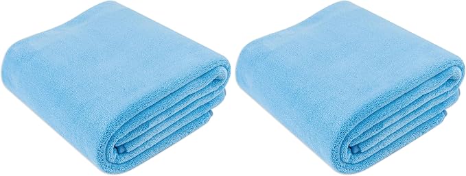 Amazon Basics Super Absorbent Microfiber Car Drying Towel, Scratch-Free, Streak-Free, Lint-Free, 36" L x 25" W, Blue (Pack of 2)