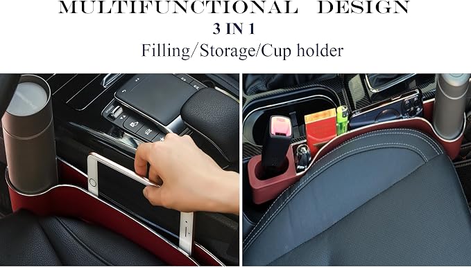 Upgraded Car Side Seat Gap Filler Dual Slot Organizer with Phone Cup Holder(2, red)