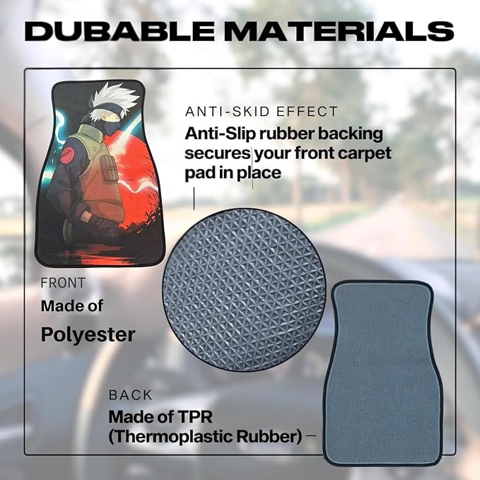 Anime Car Carpet Mat Set of 2 Front, Kashi Red Design Automotive Accessories Interior All Weather Floor Mats Decor with Non Slip Black Anti Skid Backing