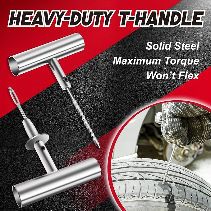 DIYSELF Tire Plug Kit, Heavy Duty Tire Repair Kit for Car Motorcycle Truck SUV, Professional Tubeless Flat Tire Repair Kit with T-Handle Tools, 45PCS