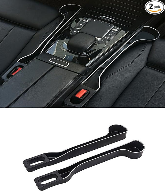 Upgraded Car Side Seat Gap Filler Dual Slot Organizer with Phone Cup Holder(2, black)