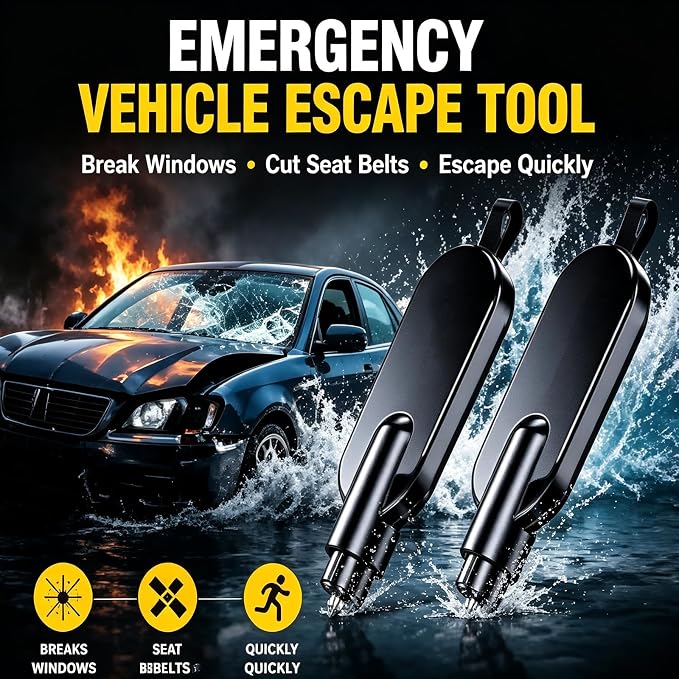 TERRASTRIKE Car Escape Tool Key Chain, Emergency Window Breaker & Seat Belt Cutter, Vehicle Safety Hammer, Car Glass Breaker Tool for Rescue