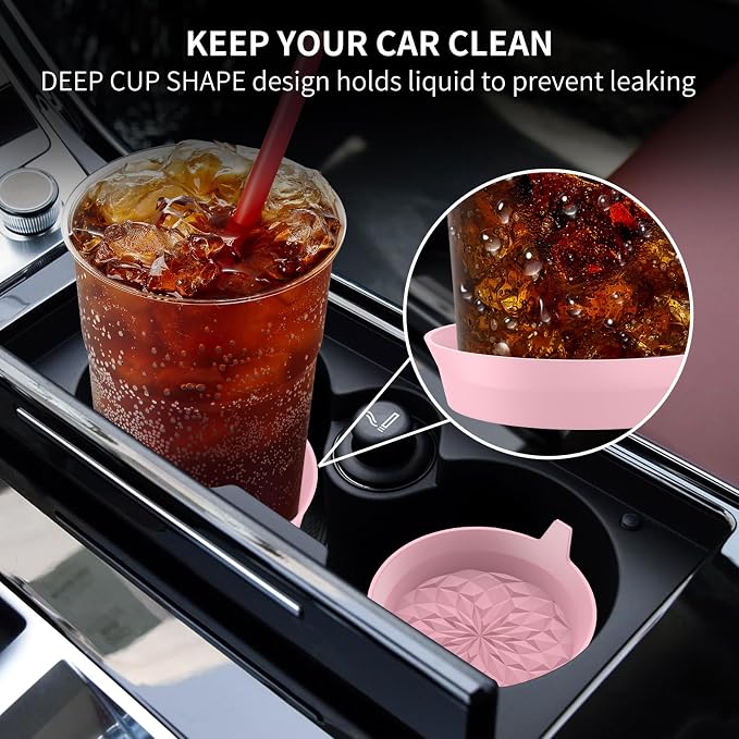 ME.FAN Car Cup Coasters [4 Pack] Silicone Cars Coasters - Universal Non-Slip Recessed Interior Accessories - Cup Holder Inserts Dusty Rose