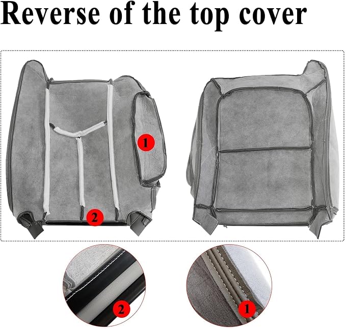 NLQR Gray #922 Driver & Passenger Bottom+Top Lean+Armrest Replacement Microfiber Leather Seat Covers Custom Fit for Chevy Silverado 1500 2500HD Tahoe Suburban Avalanche GMC Sierra Yukon XL 2003-2006