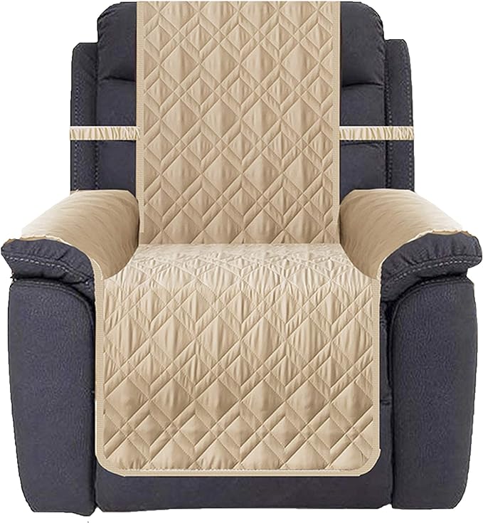 Ameritex Waterproof Nonslip Recliner Cover Stay in Place, Dog Chair Cover Furniture Protector, Ideal Recliner Slipcovers for Pets and Kids (Beige, 23")
