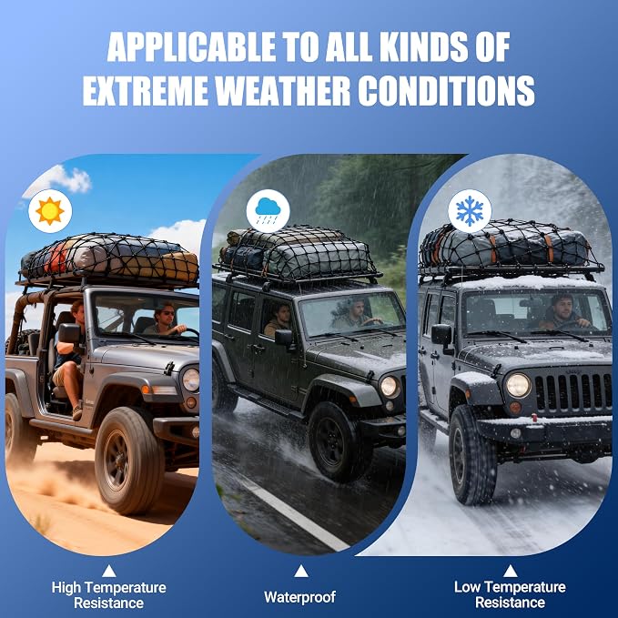 Funmit 4 x 6 Ft Cargo Net for Roof Basket and Pickup Bed, Nice Elasticity Stretches to 8 x 12 Ft with 24 Carabiners, Bungee Cargo Netting Design for Most Car Models
