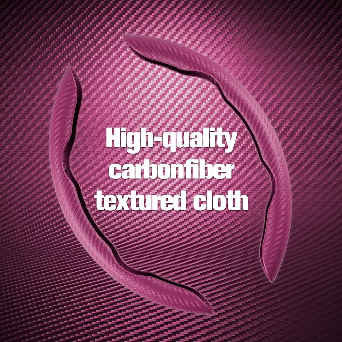 Amiss 2pcs Carbon Fiber Anti-Skid Steering Wheel Cover, Waterproof & Segmented Butterfly Design, Universal 99% Vehicle Wheel Cover Protector, Car Interior Accessories (Pink-2pcs)