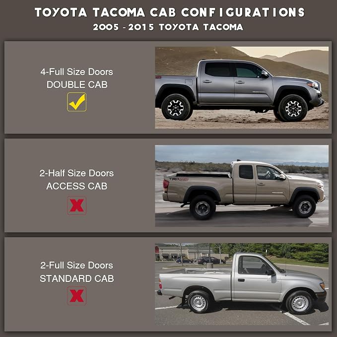 KARPAL Floor Mats for Toyota Tacoma 2005-2015 Double Cab (Footwell Coverage), Custom Fit All Weather TPE Floor Liners, 1st & 2nd Row Mat, Tacoma Accessories
