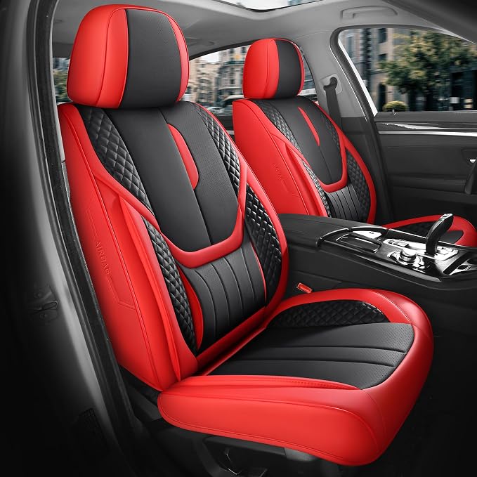Universal Car Seat Covers for SUVs Sedans Trucks Redblack | universal fit, faux leather, waterproof, breathable, stain/scratch resistant, airbag compatible, anti-slip, easy install
