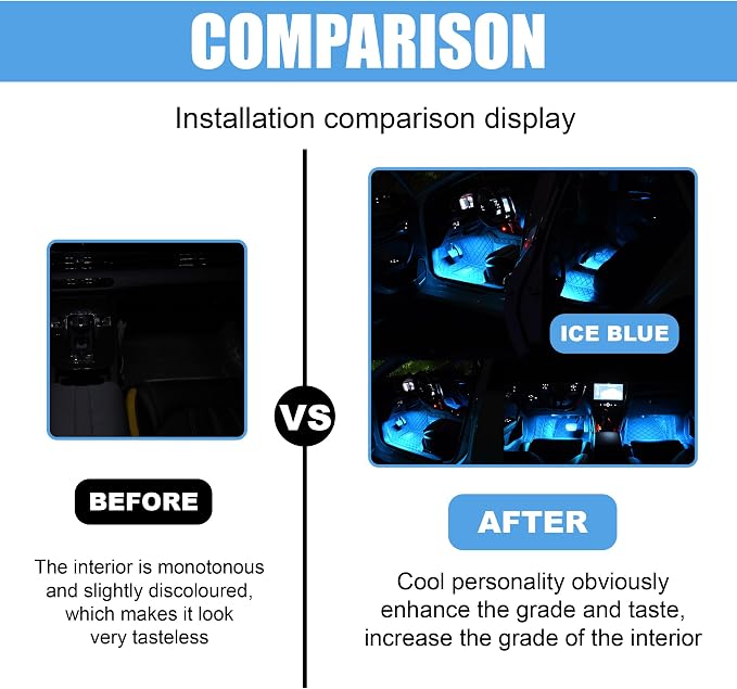 Car LED Strip Light, 48 LED 12V USB Port, Ice Blue | RGB Neon Auto Interior Atmosphere Lights, Under Dash Ambient Night Light, Universal Decorative Lamp Accessory for Car Truck