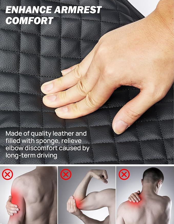 JOYTUTUS Center Console Cover Compatible with 2019-2026 Ram 1500 2500 3500, Leather Arm Rest Armrest Cover for Car, Middle Console Cover Lid, Car Arm Rest Cover Pad Cushion Replacement, with 2 Pockets