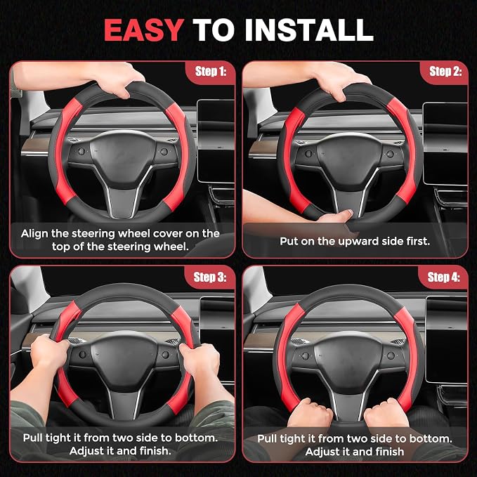 FLORICH Car Steering Wheel Cover, Microfiber Leather Steering Wheel Covers with Anti-Slip Lining, Breathable Elastic Car Steering Wheel Protector, Universal Standard Size 14-15 inch