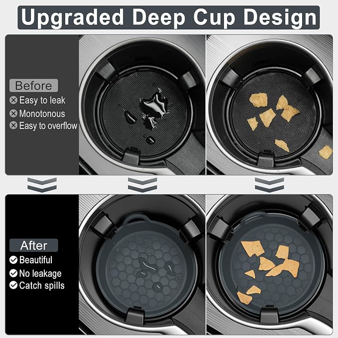 SINGARO Car Cup Holder Coaster, 4PCS Silicone Cup Holder Insert, Universal Non-Slip Cup Holders, Car Interior Accessories for Women and Man, Grey