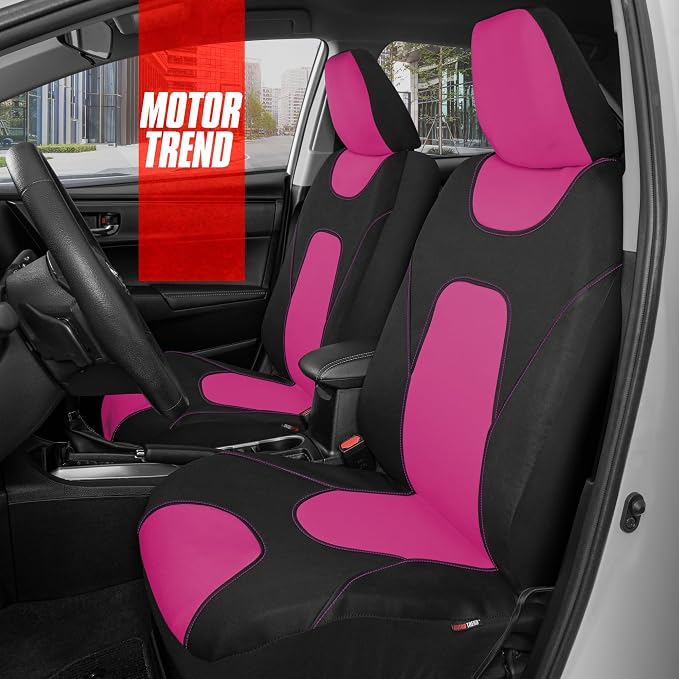 Motor Trend AquaShield Waterproof Pink Front Seat Covers, Black 60/40 Split Bench Rear Seat – Neoprene Front Car Seats Cover, SUV Seat Covers Protector - Interior Cover for Auto, Trucks, & Dog Owners