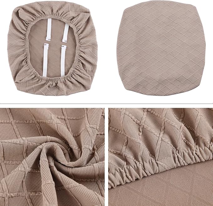 Fuloon Stretch Chair Seat Covers 6 PCS, Removable Washable Dining Chair Covers Anti-Dust Dining Room Seat Cushion Slipcovers (6, Khaki)