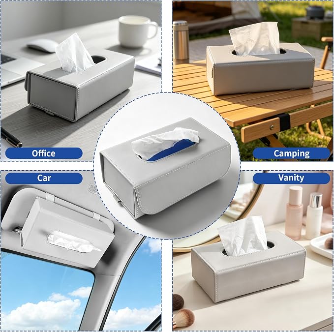 Car PU Leather Tissue Holder for Sun Visor and Back Seat Organizer | Tissues Box Cover for Sunvisor and Cars Backseat Large Rectangle Napkin Holder Fit for Various Tissue Sizes Box Organizer