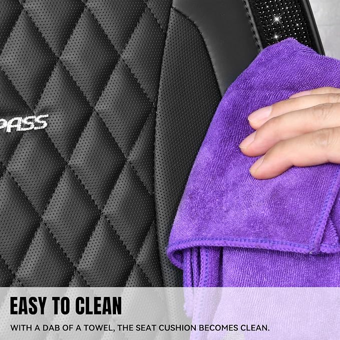 CAR PASS Bling Diamond Back Seat Covers, Nappa Leather Rear Seat Bench Cushion Waterproof Breathable Back Row Protector Universal Fit Car Sedan SUV Pickup Truck Shining Rhinestone Sparkle, Black