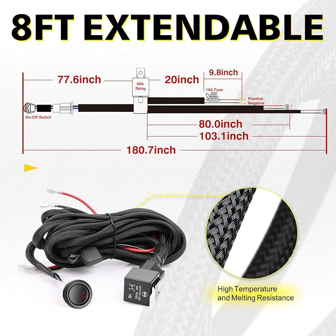 Wiring Harness 2 Leads, AKD Part Light Bar Wire Harness Kit for LED Light Bar Fog Lights w/ 12V 40A Relay Fuse Rocker Switch Wiring Harness for ATV UTV SUV Offroad Trucks Pickup Boat