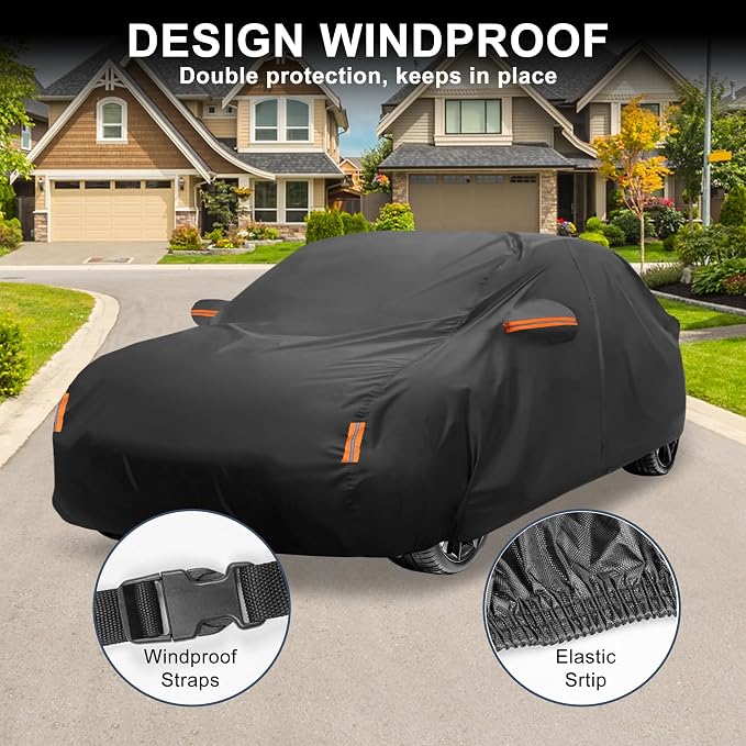 X AUTOHAUX Car Cover for Honda Civic Sedan/Coupe 210D-PU Outdoor Full Car Cover All Weather with Door Zipper for Waterproof Windproof Sun Rain Snow Protection
