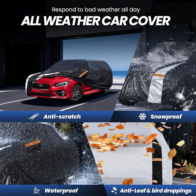Multi-Layer Car Cover Custom Fit for Subaru Impreza hatchback(2013-2026), 100% Waterproof All Weather for Automobiles, Gift with Towel, Heavy Duty Car Covers for Rain Sun UV Protector With Door Zipper