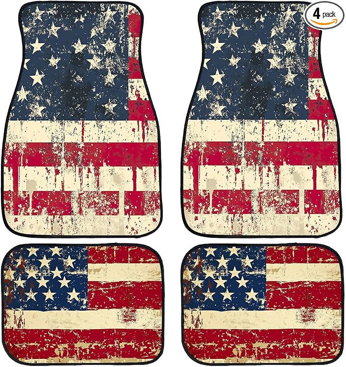 American Flag Car Floor Mats Set of 4 Star Vintage Striped Texture Splash Ink Automotive Car Floor Carpets Non-Slip Auto Car Accessories Universal Fit Car Accessories for Truck