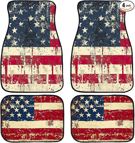 American Flag Car Floor Mats Set of 4 Star Vintage Striped Texture Splash Ink Automotive Car Floor Carpets Non-Slip Auto Car Accessories Universal Fit Car Accessories for Truck