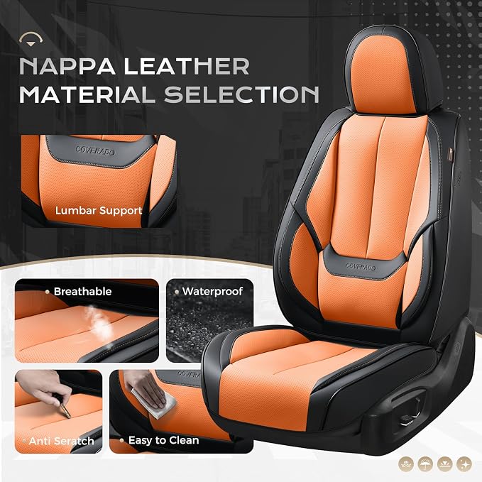 Coverado Car Seat Covers, Seat Covers for Cars, Waterproof Leather Auto Seat Protectors, Leather Car Seat Cushion, Car Interiors Accessories Universal Fit for Most Cars