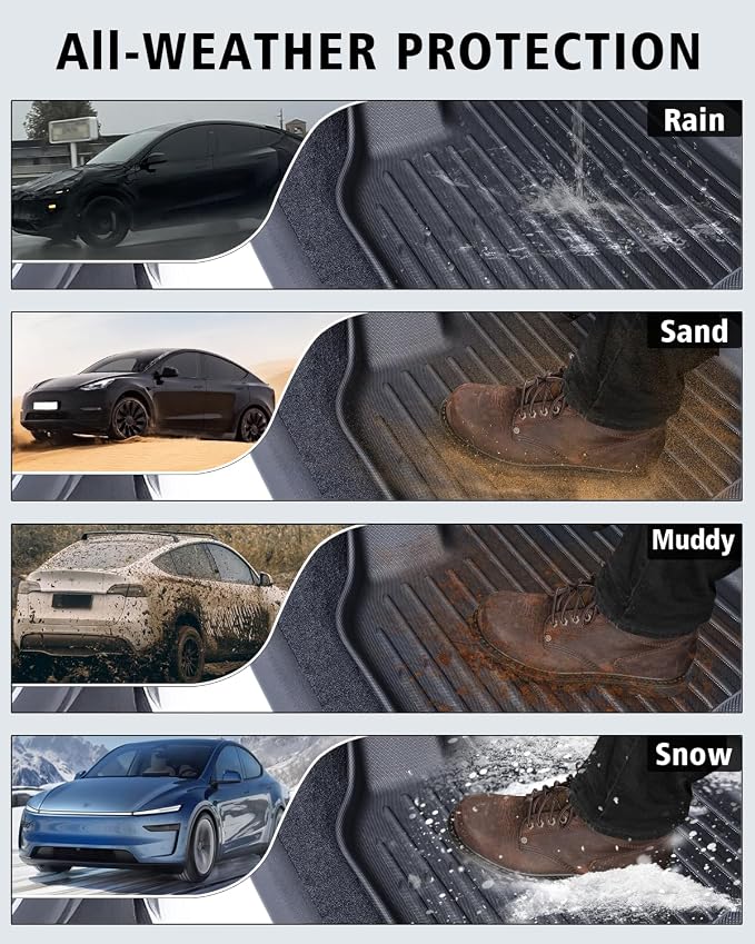 Floor Mats & Cargo Liner Custom Fit for Tesla New Model Y Juniper 2025 2026 5-Seat All Weather TPE 6 Piece Set with Front Trunk and Rear Cargo Mat, Black (ONLY for Tesla Model Y Juniper)